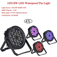4pcslot 18x10w led waterproof par light led rgbw 4in1 stage lights ac90 220v disco dj club party light with remote controller