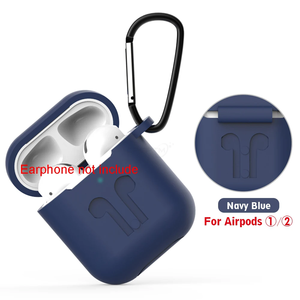 Navy Blue Силиконовый чехол s для Airpods 2 с брелком для наушников Защитный чехол для Apple Airpods противоударные аксессуары для наушников - Цвет: Navy Blue