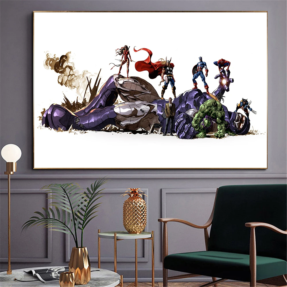 Бургундия Мультфильм Аниме Marvel персонажи «Мстителей» фильм постер печать на холсте Дети Мальчики стены искусства картины для гостиной украшения - Цвет: Бургундия