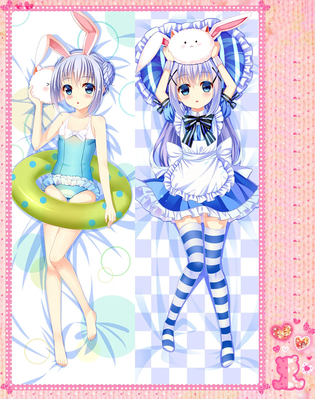 

Anime Cartoon Is the order a rabbit Double-Sided Bolster Hugging Pillow Case Cover Pillowcase Peach Skin 2 Way / WT No.511086