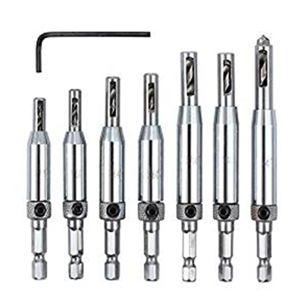 7pcs HSS самостоятельно центрирующая дрель биты шарнирное сверло бит двери шкафа 5/64 7/64 9/64 11/64 13/64 1/4 5 мм для столярных работ мебель производитель