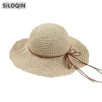 siloqin summer womens straw hat big brim foldable sun hats hollow breathable beach hat for women ladys ventilated cool caps