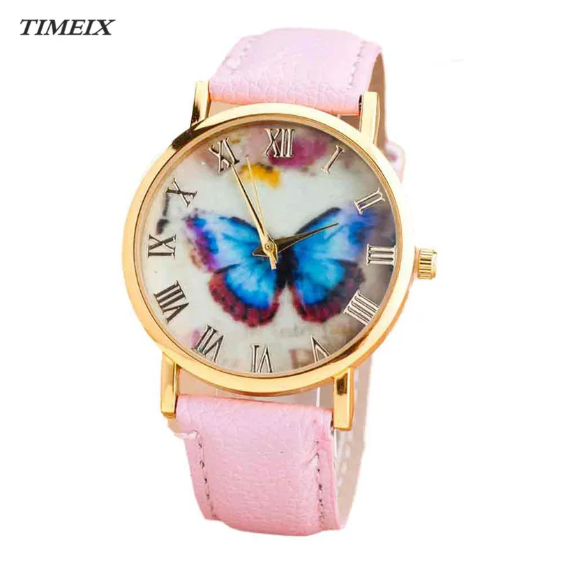 Женские часы 2017 новая мода бабочка стиль кожаный ремешок аналоговые кварцевые