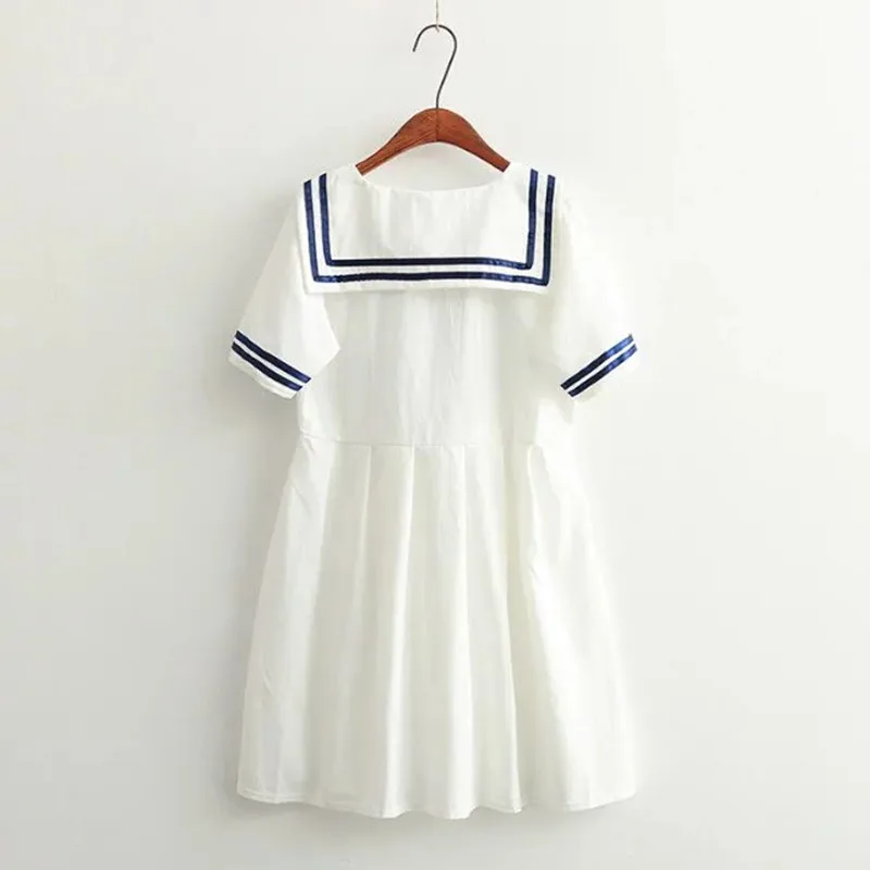 Женское летнее платье в стиле преппи полоску с матросским воротником и бантом
