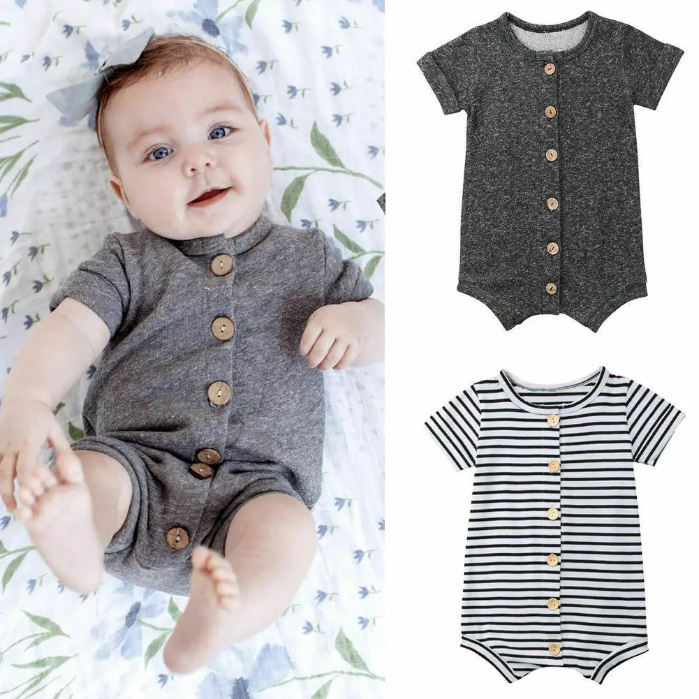 Newborn Baby Boy Girl Summer Romper Jumpsuit Casual Cotton Striped Short Sleeve Clothes Rompers | Детская одежда и обувь