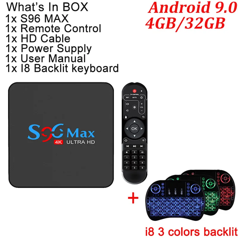 TV BOX with I8 10 шт 4 ГБ 32 ГБ Смарт Android ТВ приставка RK3318 четырехъядерный S96 MAX 2,4G& 5G двойной wifi ТВ приставка 4K H.265 ТВ приставка Android 9,0 - Цвет: TV BOX with I8