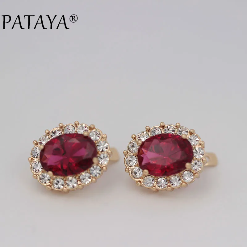 PATAYA Rose Red большие серьги 585 розовое золото натуральный кубический цирконий женские роскошные свадебные ювелирные аксессуары овальные висячие серьги