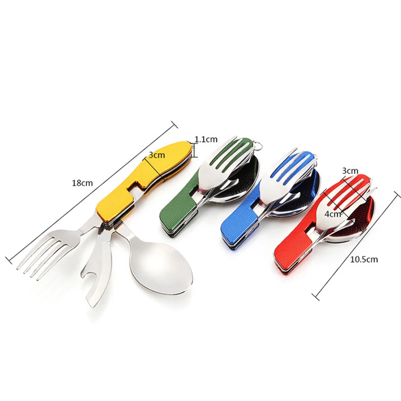Portable 3 in 1 Stainless Steel Folding Spoon Fork Knife Foldable Tableware for Outdoor Camping Picnic Travel Kits AOTU AT6384 | Спорт и