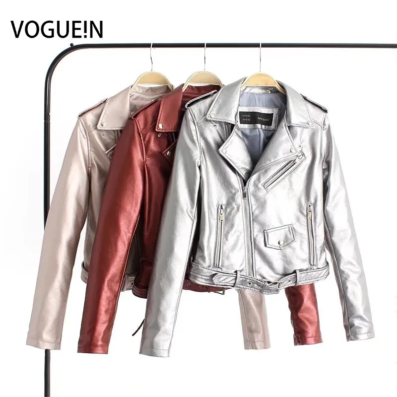 VOGUEIN новые женские яркие цвет искусственная кожа мотоциклетная куртка Бомбер