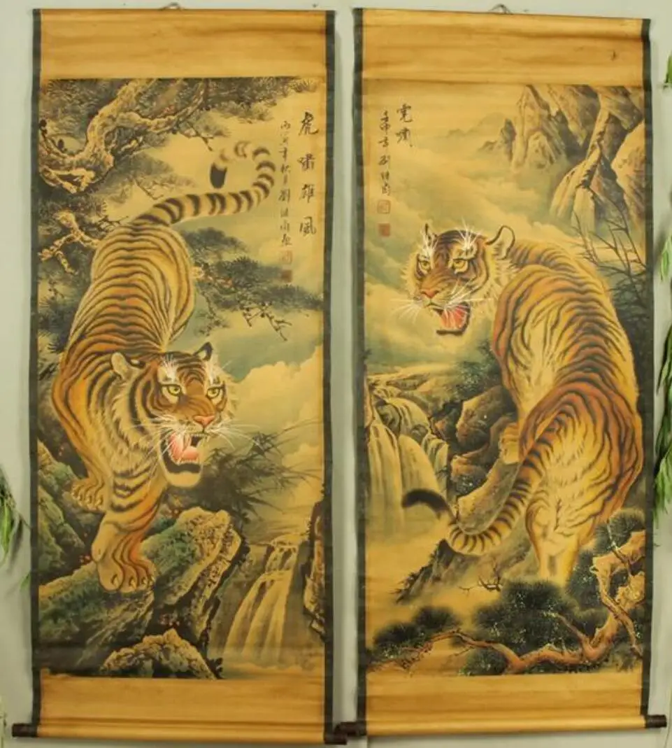Античная живопись традиционная китайская 2 Гора тигр Свиток фотография | Дом и
