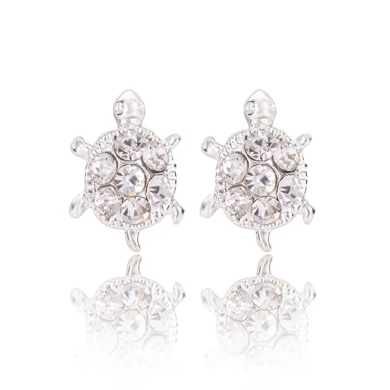 Модные изысканные серьги гвоздики в форме черепахи со стразами женские