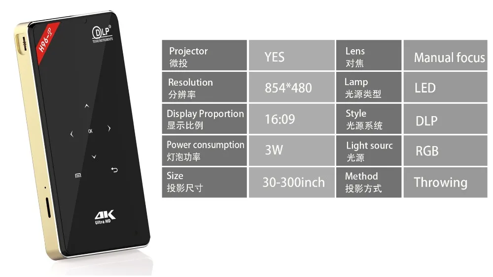 H96-P проектор 4 K dlp проектор Мини android карманный проектор Wifi 2,4g и 5g 2G 16G amlogic S905 BT4.0 домашний кинотеатр h96p проектор