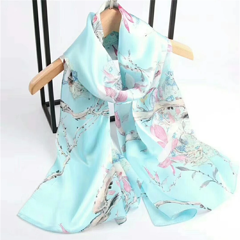 100% натуральный шелк длинный шарф женский шелковый роскошный брендовый для