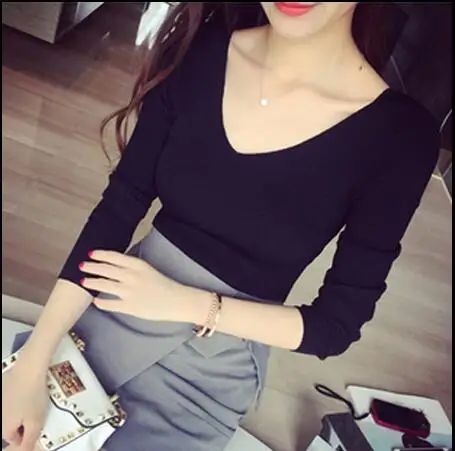 2016 New Women Autumn Sexy Pullovers V-Neck Long Sleeve Fashion Warm Slim Basic Shirt Bottoming Formal Knitted | Женская одежда