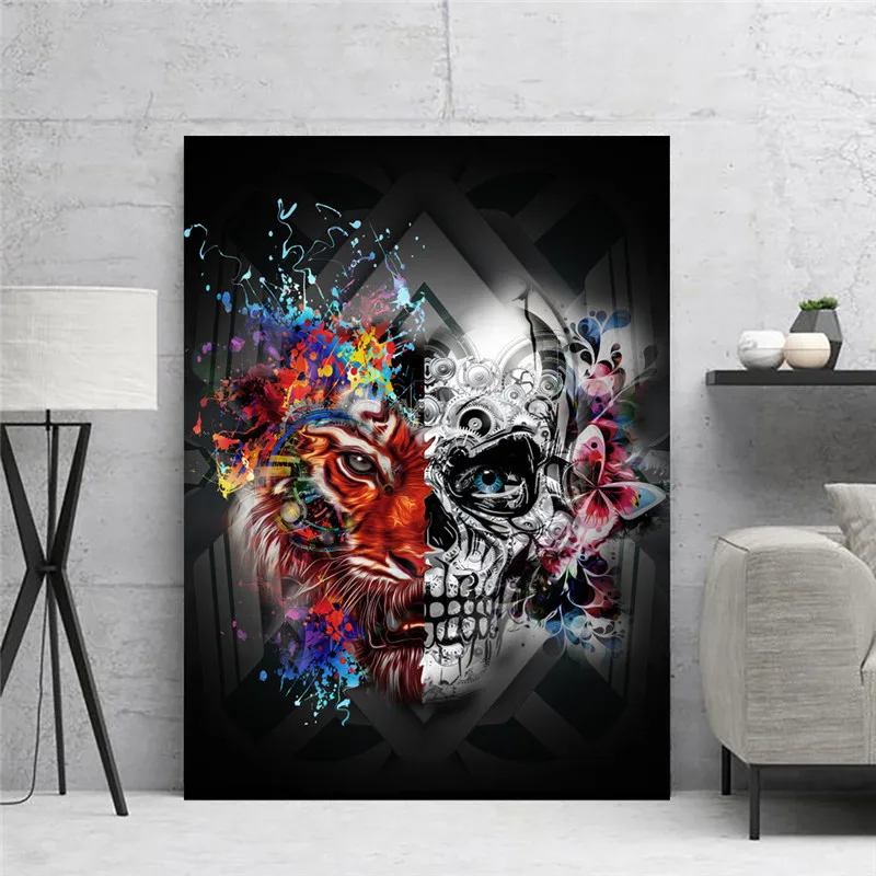 Череп холст картина абстрактная живопись черный и белый плакат настенные
