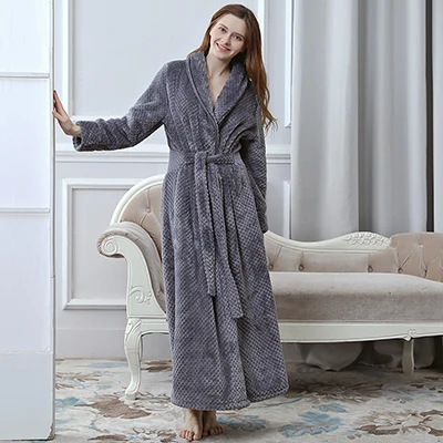 Grey Women Женский и мужской зимний удлиненный теплый халат, роскошный толстый фланелевый банный халат в клетку, мягкий термо халат, сексуальный халат для подружек невесты - Цвет: Grey Women