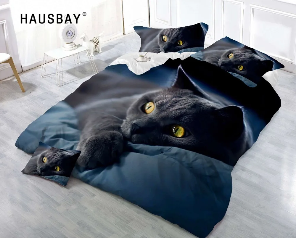 Комплект постельного белья с 3D рисунком черного кота пододеяльник комплект