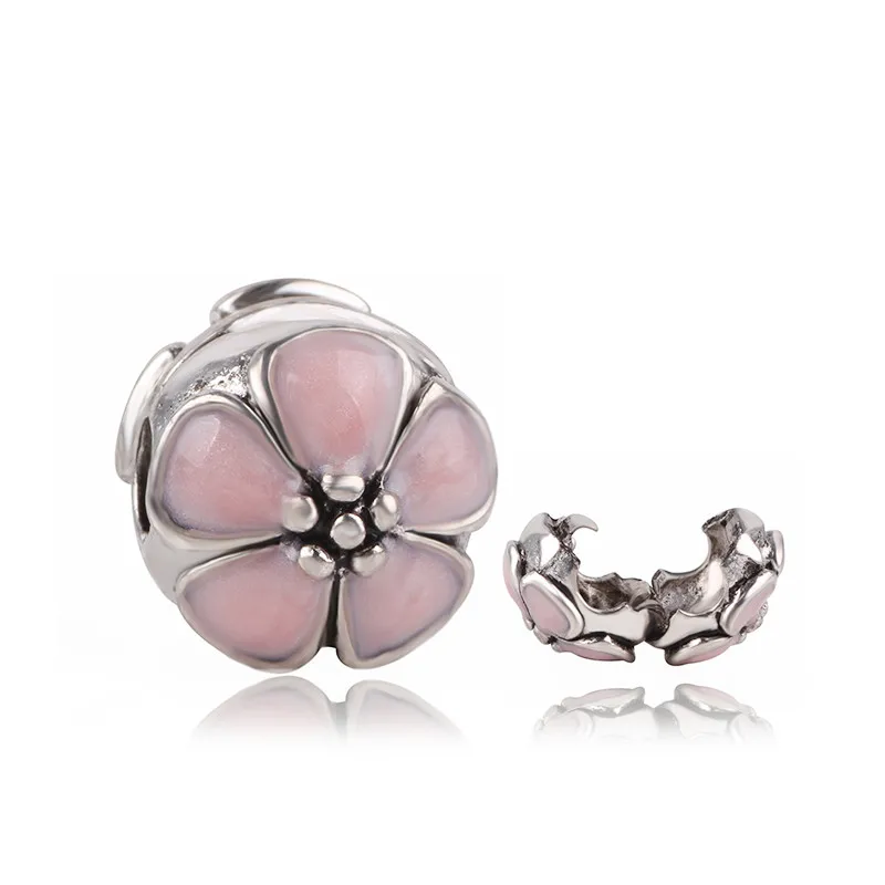 D027 Dodocharms Wuropean Серебряный сверкающий элегантный спейсер цветок листья циркониевый зажим безопасности DIY бисера Fit Pandora браслет с подвеской - Цвет: D027