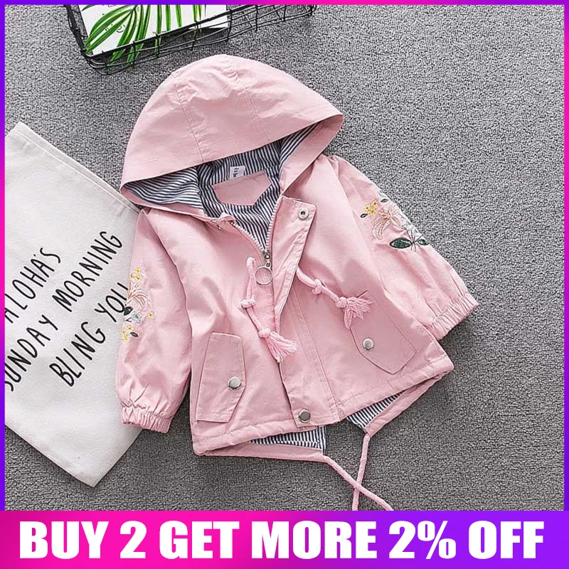 Тренч для девочек осенне-весеннее пальто с капюшоном детская хлопковая верхняя