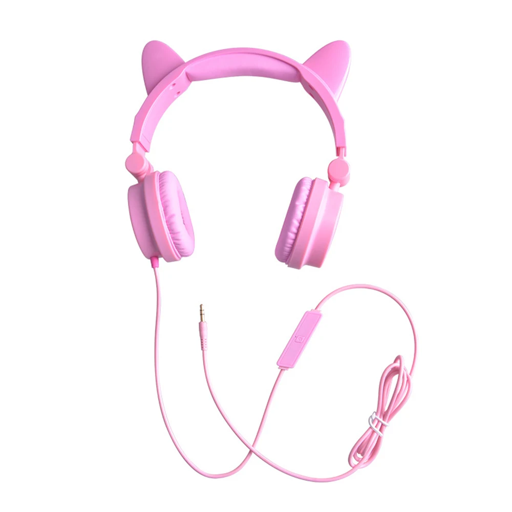 Наушники с кошачьими ушками милая Складная Проводная гарнитура динамическим