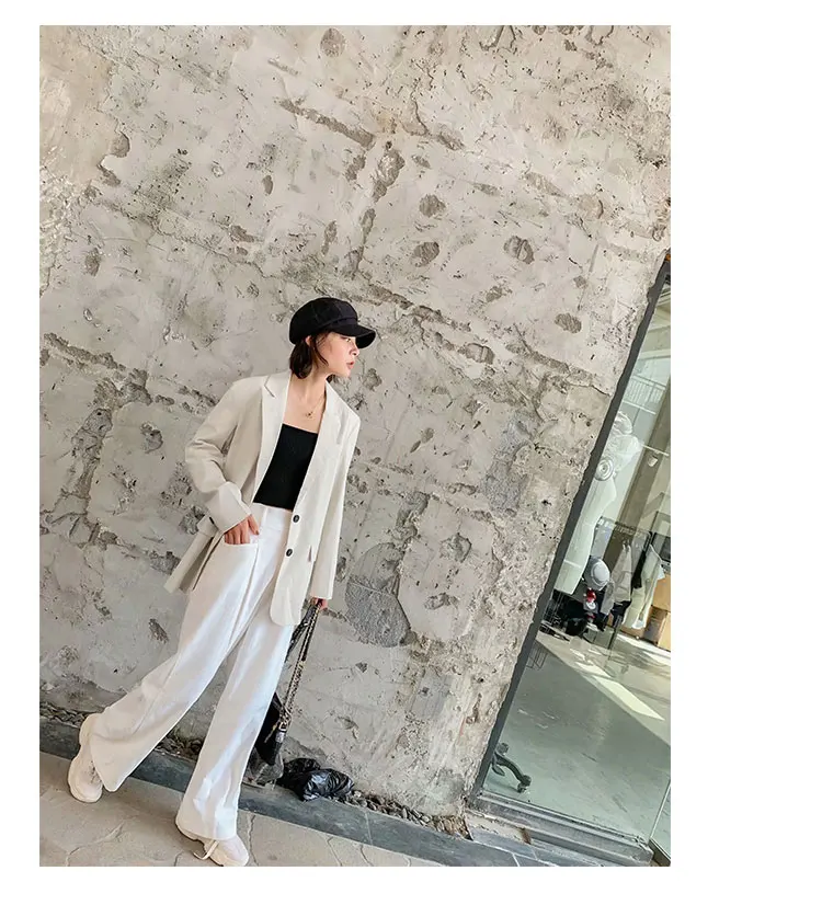 Autumn New Sale Cthink Linen Blazer Women Fashion Long Sleeve Good Quality Beige Suit Coat For Woman Stylish OL Casual Suits