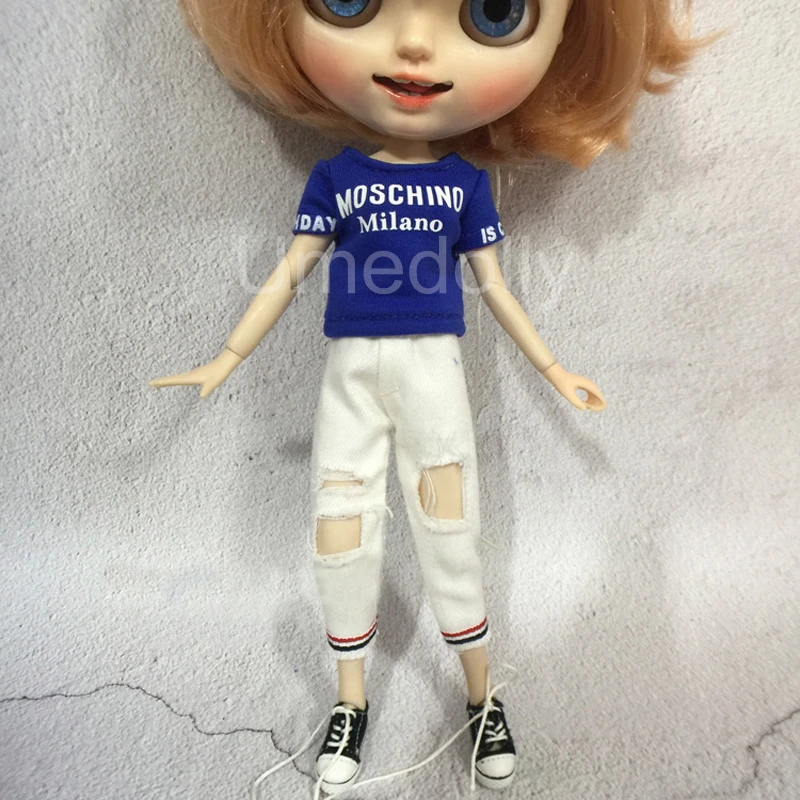 1 комплект повседневные джинсовые костюмы для Blyth Barbies кукла Licca футболка брюки