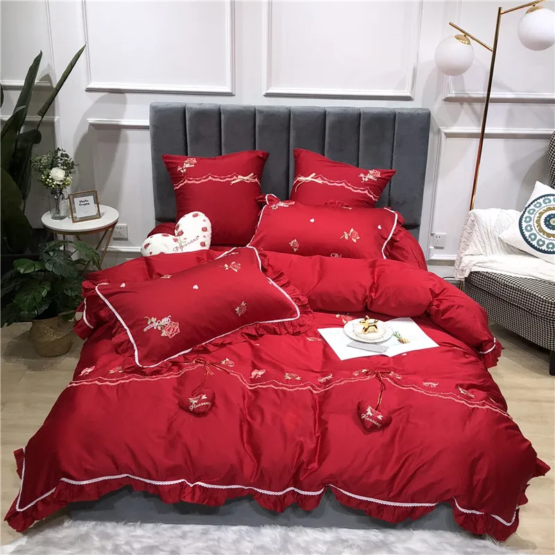 Little Daisy embroidery Bedding Sets girls Beddingset egyptian cotton Bed Linen Duvet Cover Bed Sheet Pillowcase/bed Sets 4/7pcs
