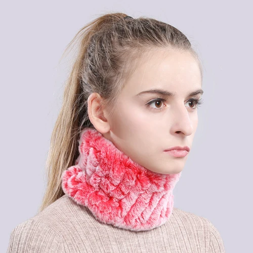 color 60 Women Real Fur Handmade Stretch Fur Scarf Knit Genuine Rex Rabbit Fur Headbands Girls Natural Fur Ring Cowl Snood Scarves Winter - Color: color 60