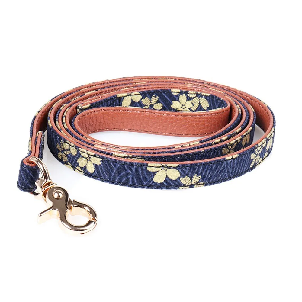 leash rope Ошейник с бантом, нагрудник для питомца, кошки, бандана, поводок, кожа, синяя вишня, бронзовая ткань, ремешок на шею для чихуахуа, плюшевого мопса, Новинка - Цвет: leash rope