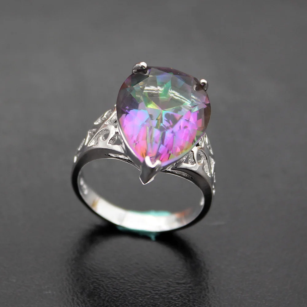 Hermosa ювелирные изделия Принцесса груша Радуга Мистик огонь Серебро Цвет