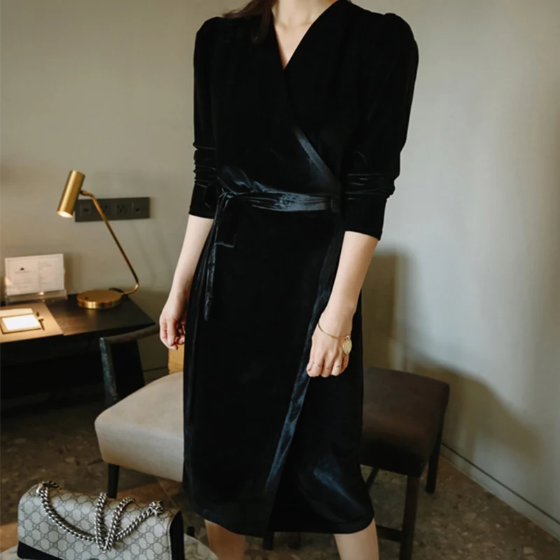 Женское бархатное платье карандаш с V образным вырезом|Женские платья| |
