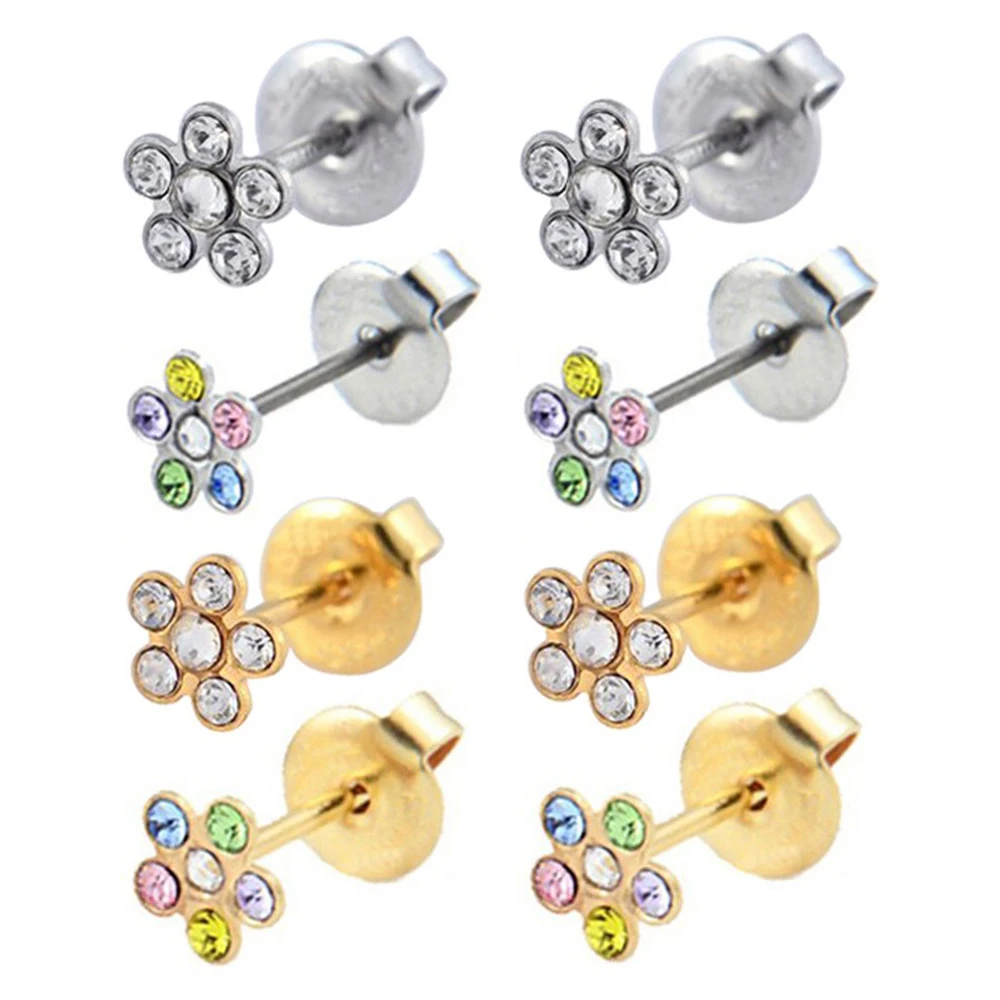 

Серьги-гвоздики из Нержавеющей Стали Для Пирсинга Ушей, гвоздики с крошечными типсами и радужными кристаллами, маргаритки 6 мм, гипоаллерге...