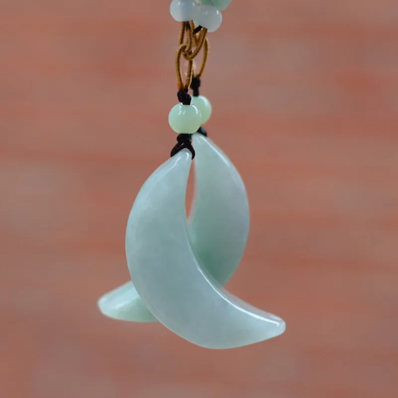 Ожерелье с подвеской в форме полумесяца из Натурального Риса белого жадеита А