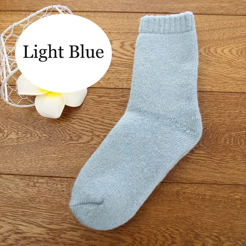 Light blue Новые зимние толстые шерстяные носки женские теплые хлопковые кашемировые носки для женщин, однотонные носки супер плотные махровые носки для девочек - Цвет: Light blue