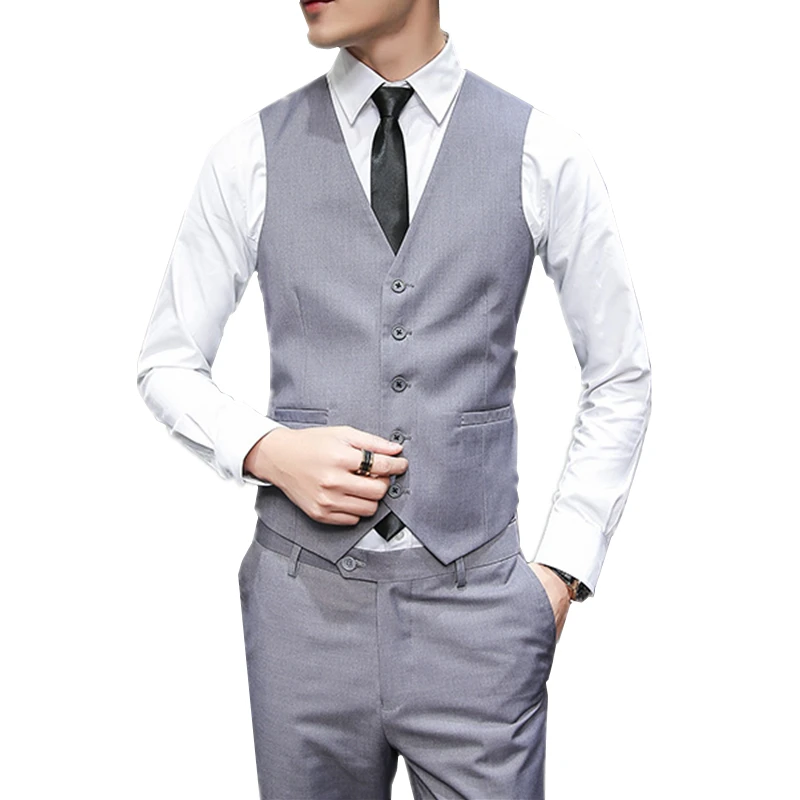 Однобортный синий жилет без рукавов мужской с V-образным вырезом для работы и