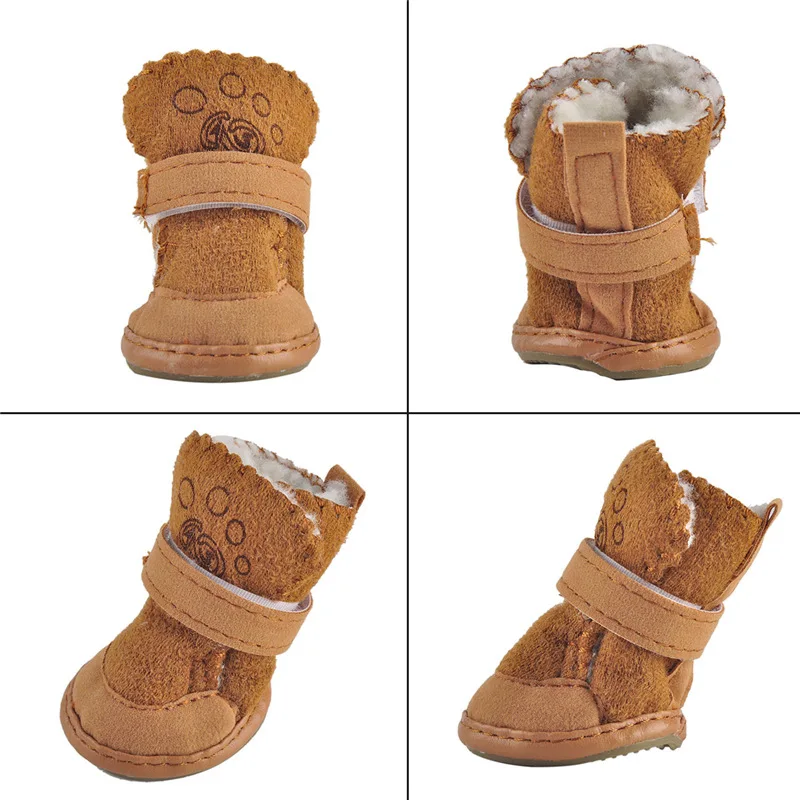 Милая Удобная Нескользящая зимняя обувь для собак с мягкой подошвой водонепроницаемые теплые зимние сапоги для маленьких собак и домашних животных коричневого и розового цвета любимая обувь для домашних животных