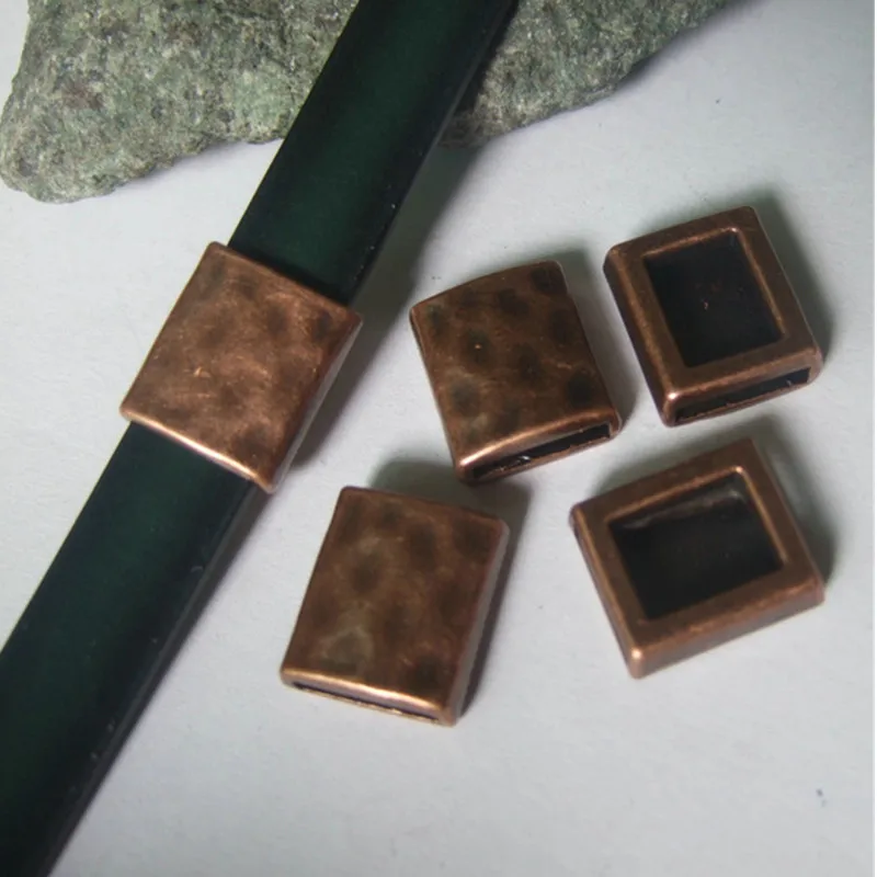 

10 Pcs Antique Copper Hammered 10x2mm Flat Leather Sliders For 10mm Bracelet Jewelry Findings