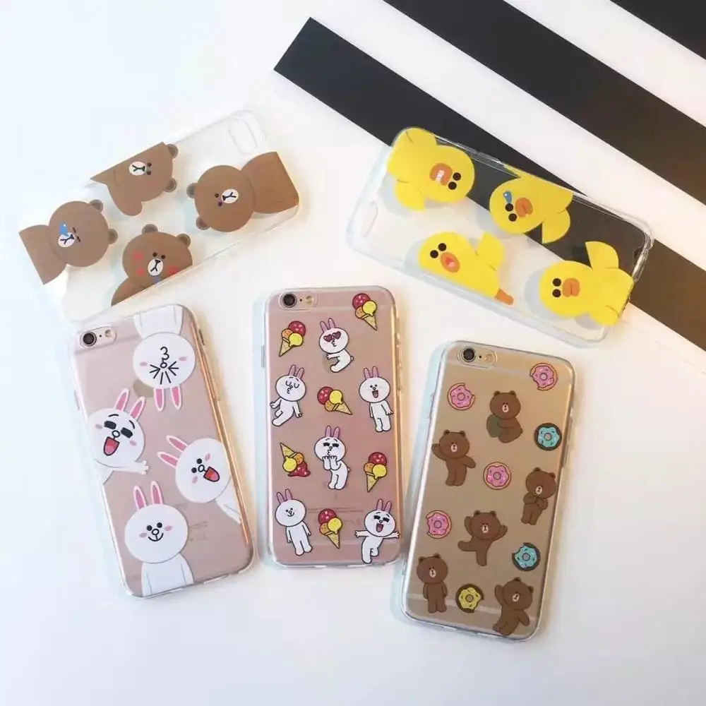 Оптовая продажа 10 шт./лот Line Друзья Браун Кони Ясно Вернуться ТПУ Узкие Обложка