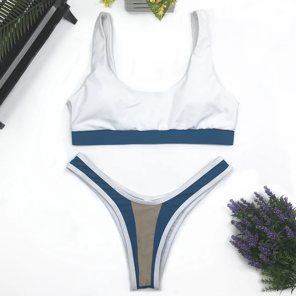 MysteryPark Women Bikini 2019 Triangle White Solid Color Sexy Two-piece Swimming Suit Low Waist 2018 mujer thong bikinis sets |