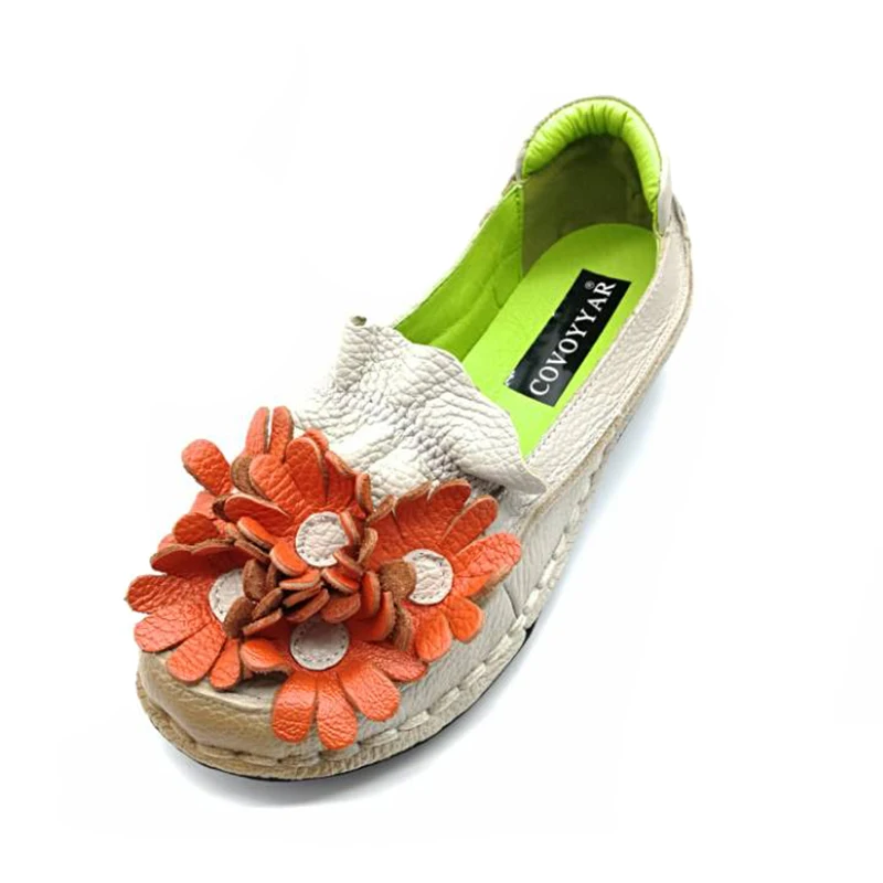 

COVOYYAR 2019 Nation Style Flower Women Shoes Spring Autumn Comfort Genuine Leather Ladies Flats Slip On Plus Size 40 WFS346