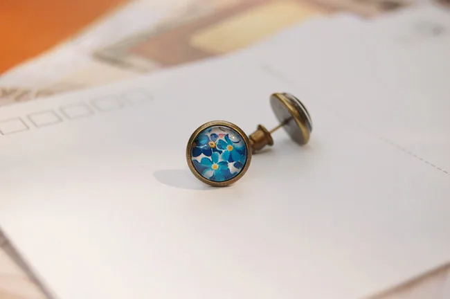 12 парт/лот Винтажные серьги-гвоздики с цветами стильные серьги цветочным принтом