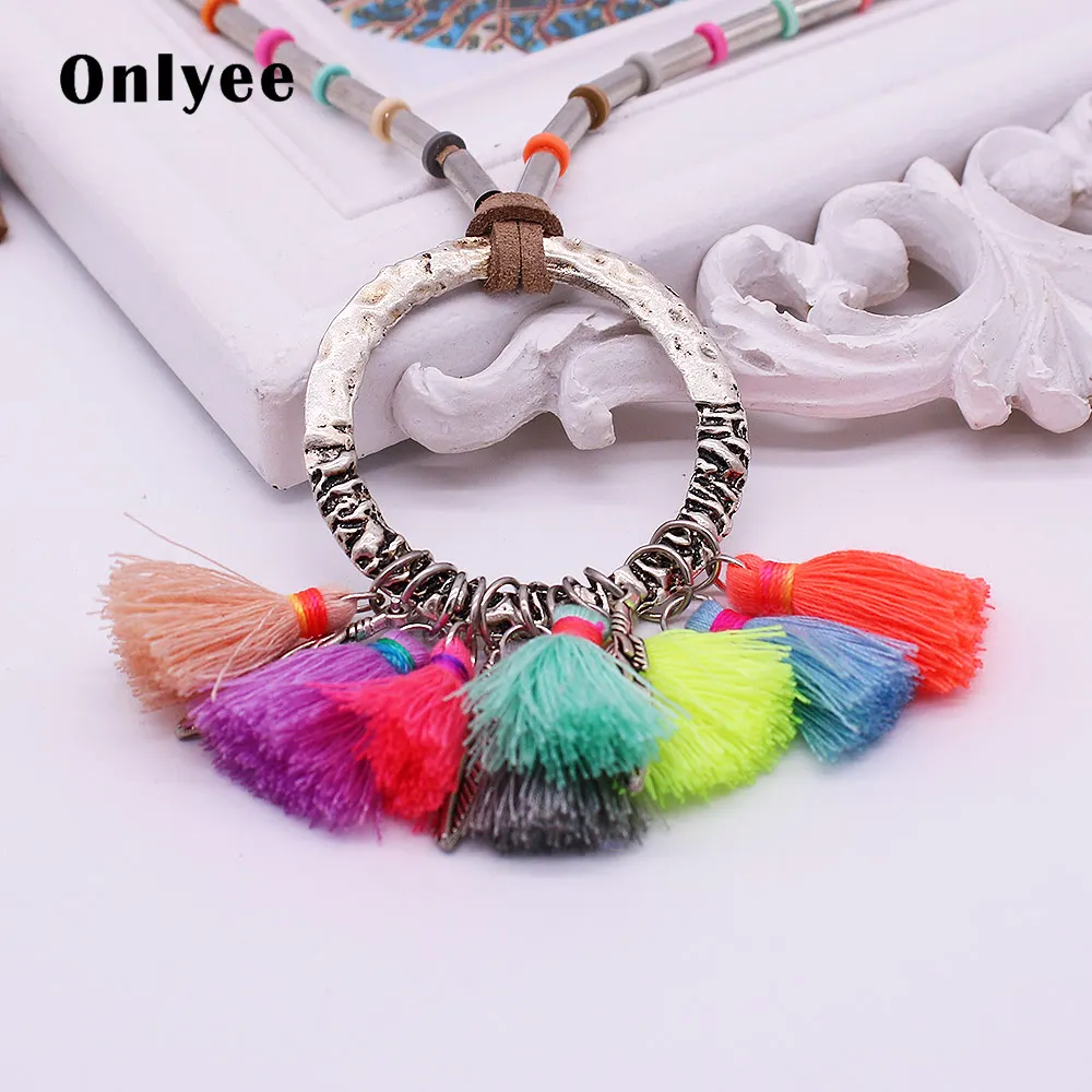 Women's Statement Necklace Bohemia Alloy Feather Accessories Round Pendants and Colorful Tassel Jewelry | Украшения и