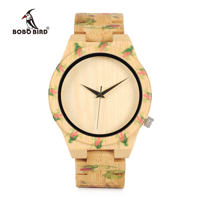 BOBO BIRD WD21 деревянные часы с бамбуковым ремешком цветочным принтом для мужчин