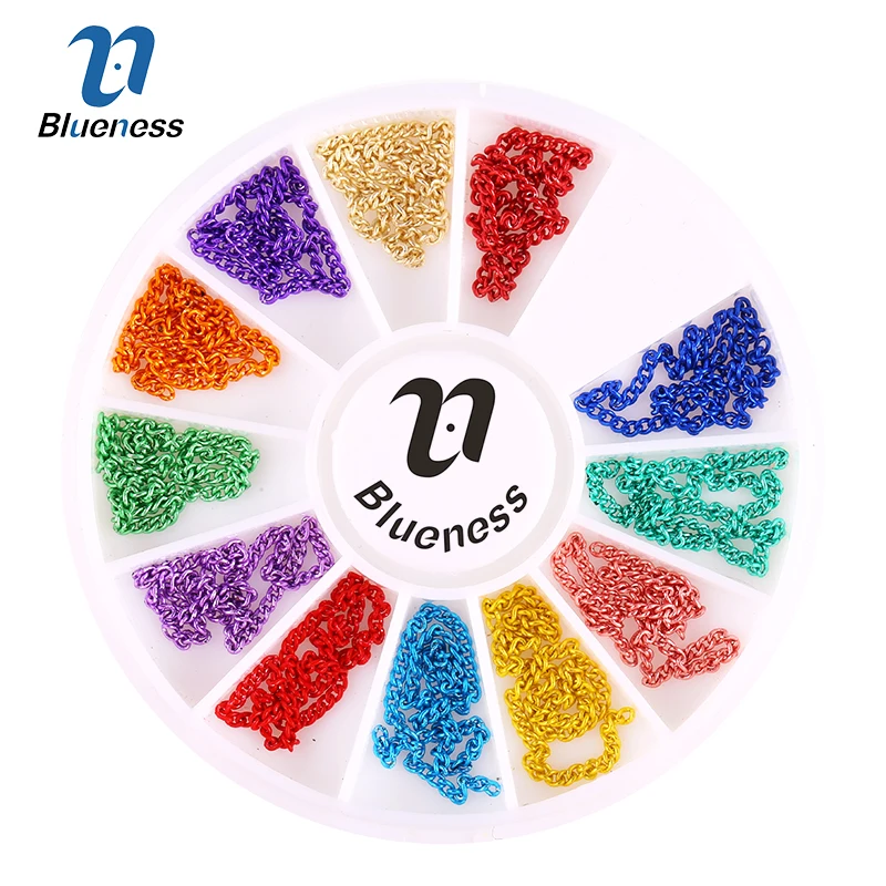Blueness 12 цветов 3D металлическая цепочка дизайн клеи для ногтей искусство