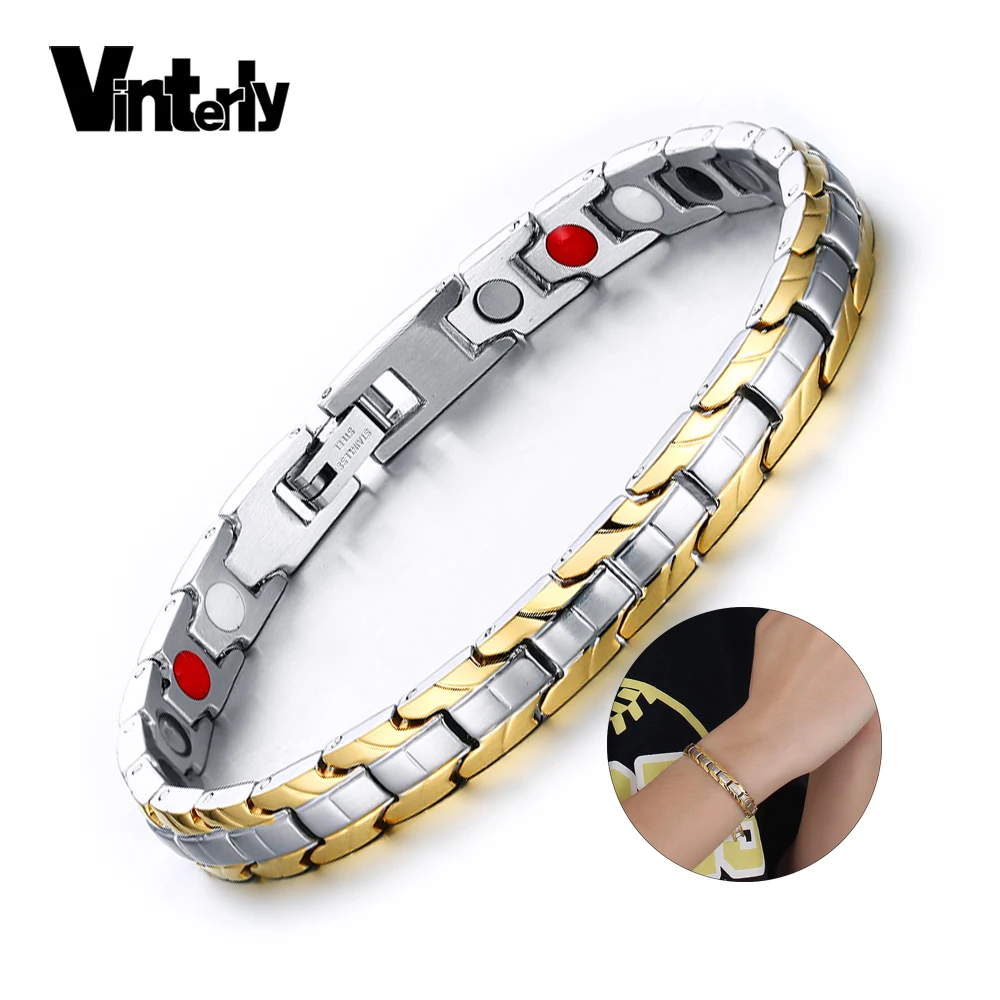 Женский браслет из нержавеющей стали Vinterly золотистый магнитный с цепочкой