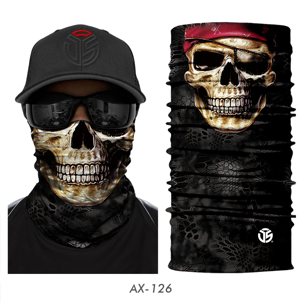 3D Skull Ghost Balaclava Neck Gaiter Motorcycle Bandana Head Shield Skeleton Moto Biker Tube Scarf Headband Half Face Mask Men