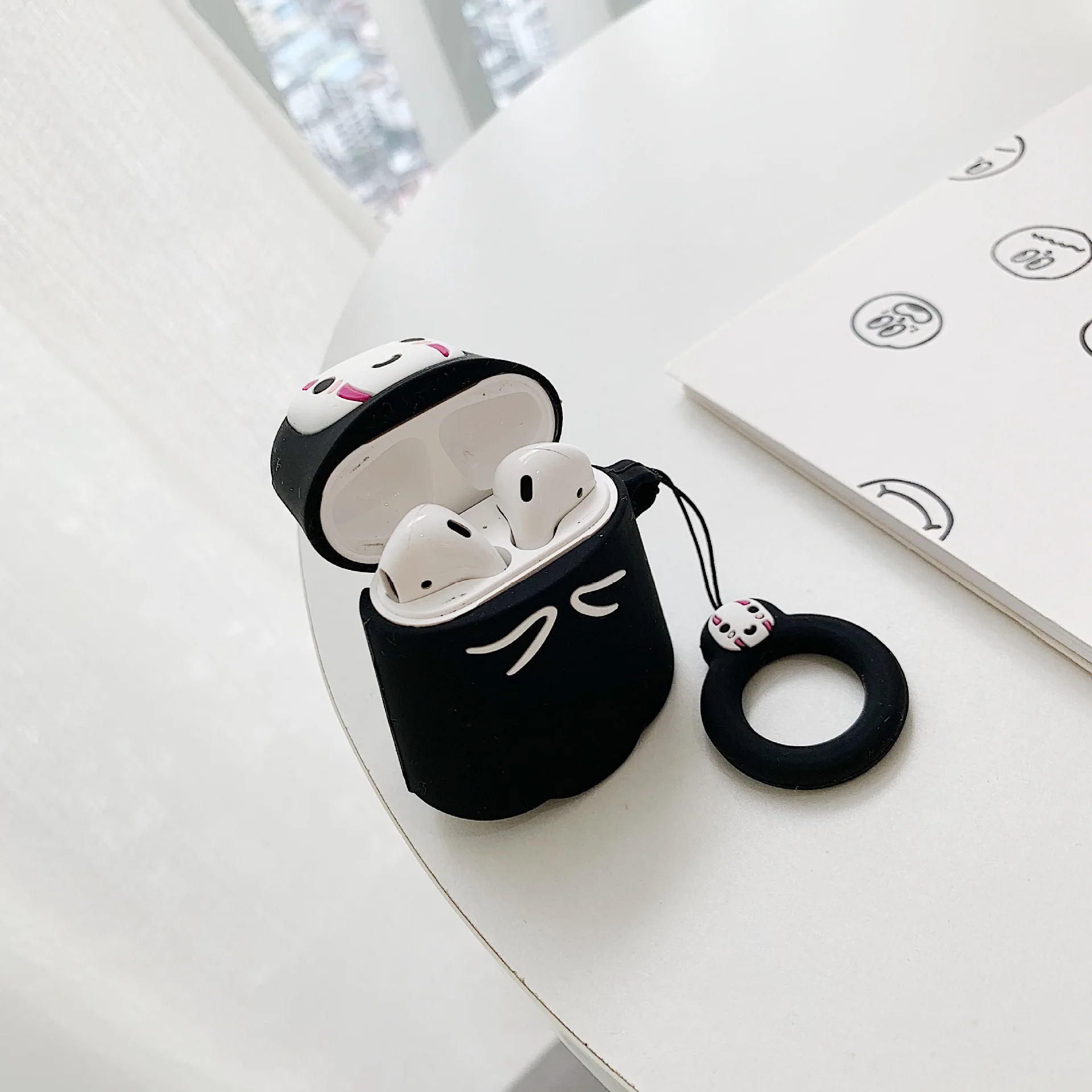 3D мультяшный чехол для гарнитура для Airpods чехол s для Apple Airpods 2 милые аксессуары Защитная крышка с кольцом на палец ремень без лица человек