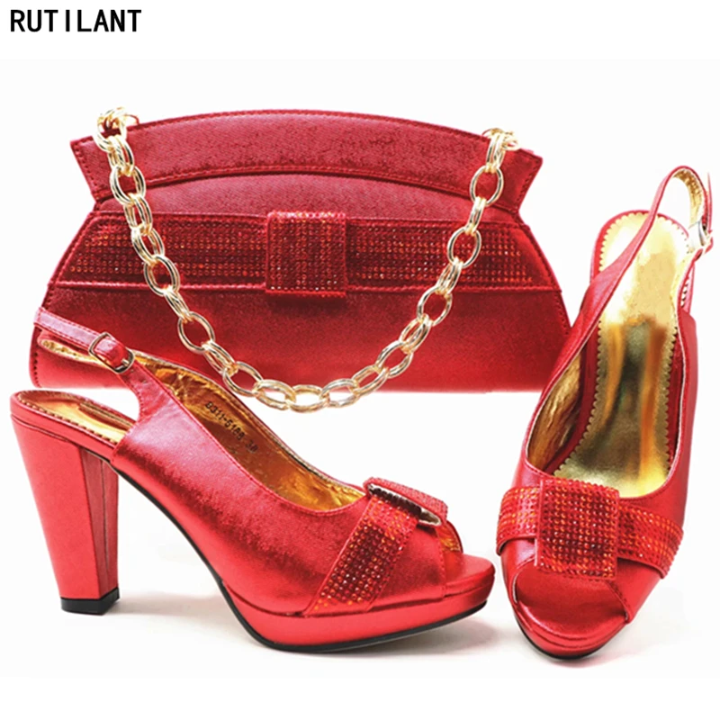 Latest Design African Women Wedding Shoes and Bag Set Decoratd with Rhinestone Italian Matching Bags 2019 Party | Обувь