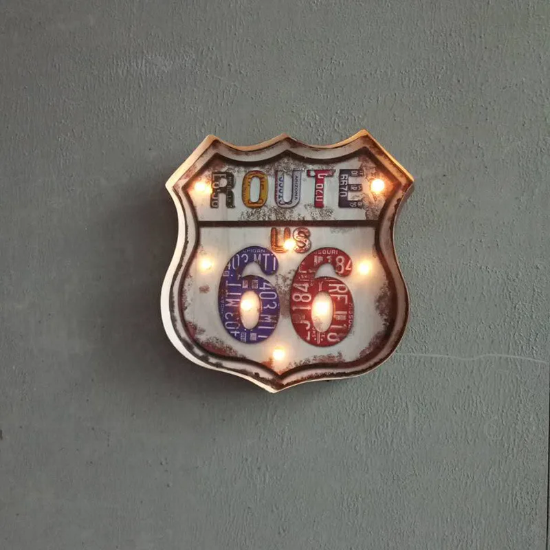 США Route 66 светодиодный свет лампы рекламная вывеска металлическая банка знаки