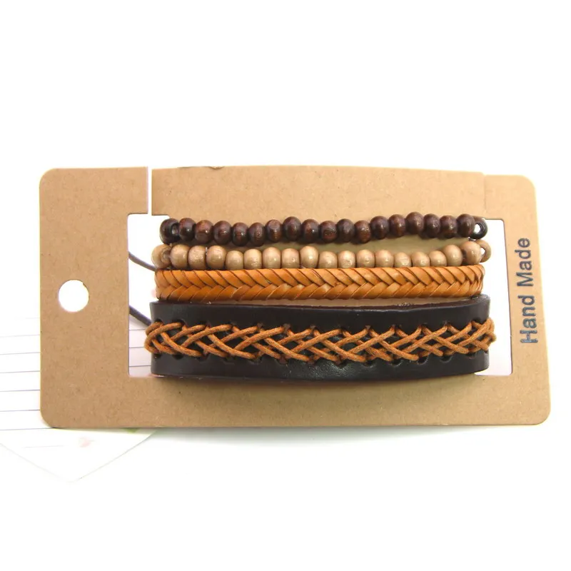 4 PCS/Set Vintage Punk Weave Alloy Charm Men Leather Bracelets For Women Homme Female Jewelry Multilayer Bracelet | Украшения и